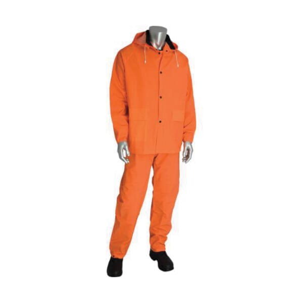 PIP FALCON 201-360X1 3-Piece Premium Rainsuit, XL, Hi-Viz Orange, Polyester/PVC, 50 in Waist, 31 in L Inseam, Detachable Hood