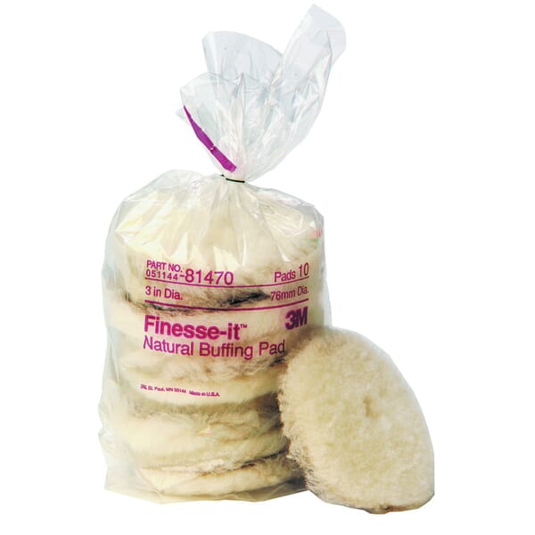 Finesse-it 7000000579 Buffing Foam Pad, 3 in Dia Overall, Hook and Loop Attachment, Wool Pad