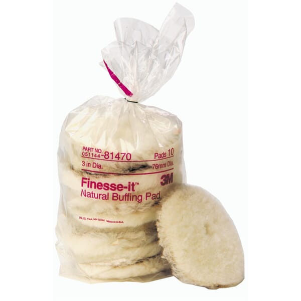 Finesse-it 7000000579 81470 Buffing Pad, 3 in OAD, Hook and Loop Attachment, Wool Pad