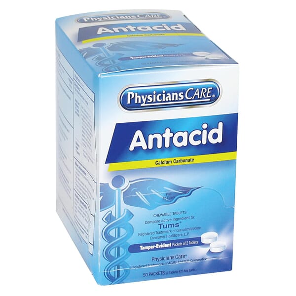 First Aid Only PhysiciansCare 20-750 PhysiciansCare Antacid Heartburn, 100 Count, Box Package, Formula: 420 mg Calcium Carbonate