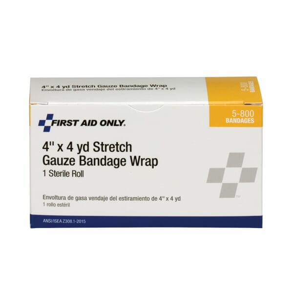 First Aid Only 5-800 Sterile Stretch Gauze Bandage, 4 yd L x 4 in W, Gauze