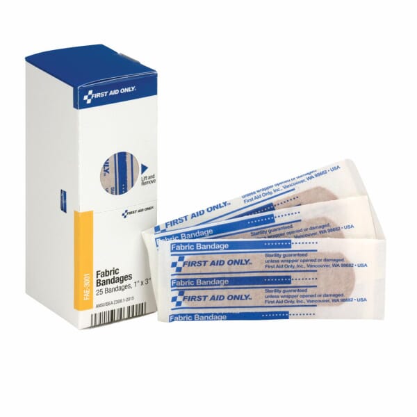 First Aid Only FAE-3001 SmartCompliance Adhesive Bandage Refill, 3 in L x 1 in W, Woven Fabric