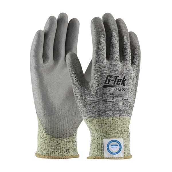 G-Tek 3GX 19-D320/M Lightweight Cut Resistant Gloves, M, Polyurethane Coating, Dyneema Diamond/Polyester/Spandex, Knit Wrist Cuff, Resists: Abrasion, Chemical, Cut, Puncture, Tear, UV and Water, ANSI Cut-Resistance Level: A3
