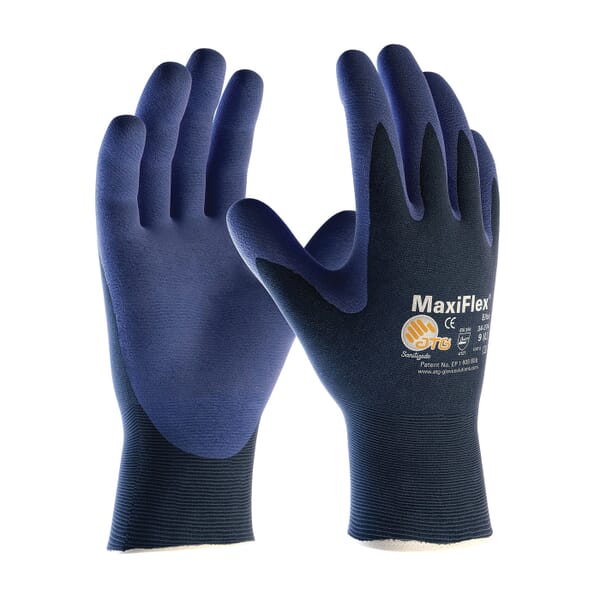 ATG 34-274 MaxiFlex Elite Ultra Lightweight General Purpose Gloves, ATG MaxiFlex Elite Ultra Lightweight General Purpose Gloves, Coated, L, Microfoam Nitrile Palm, Nylon, Blue, Continuous Knit Wrist Cuff, Microfoam Nitrile Coating, Resists: Abrasion, Cut, Puncture and Tear, Nylon Lining, Seamless Knit