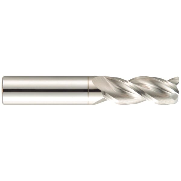 GARR 39973 143R Center Cutting High Performance Single End Mill, 1/2 in Dia Cutter, 0.01 in Corner Radius, 2 in Length of Cut, 3 Flutes, 1/2 in Dia Shank, 4 in OAL, Alumastar Coated