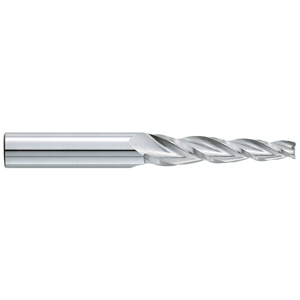 GARR 49010 273M Center Cutting Standard Length Tapered End Mill, 1/8 in Dia Cutter, 1-1/2 in Length of Cut, 3 Flutes, 1/4 in Dia Shank, 3 in OAL, Uncoated