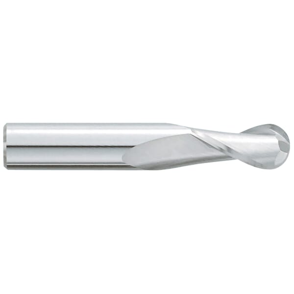 GARR 16650 320M Ball End Center Cutting Standard Length End Mill, 0.02 in Dia Cutter, 0.06 in Length of Cut, 2 Flutes, 1/8 in Dia Shank, 1-1/2 in OAL, Uncoated