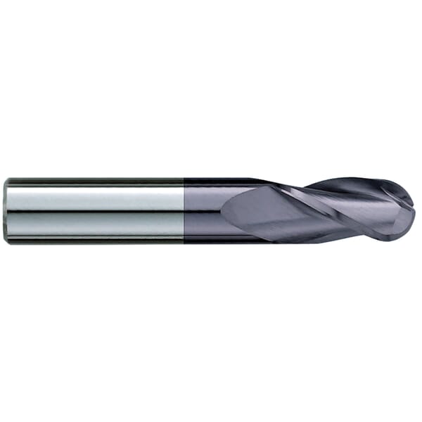 GARR 38037 923MA Ball End Center Cutting Standard Length End Mill, 2 mm Dia Cutter, 8 mm Length of Cut, 3 Flutes, 3 mm Dia Shank, 38 mm OAL, TiAlN Coated