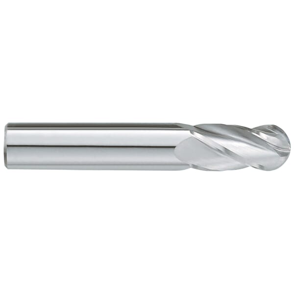 GARR 28030 390M Ball Nose Center Cutting End Mill, 1/8 in Dia Cutter, 1/2 in Length of Cut, 4 Flutes, 1/8 in Dia Shank, 1-1/2 in OAL, Uncoated