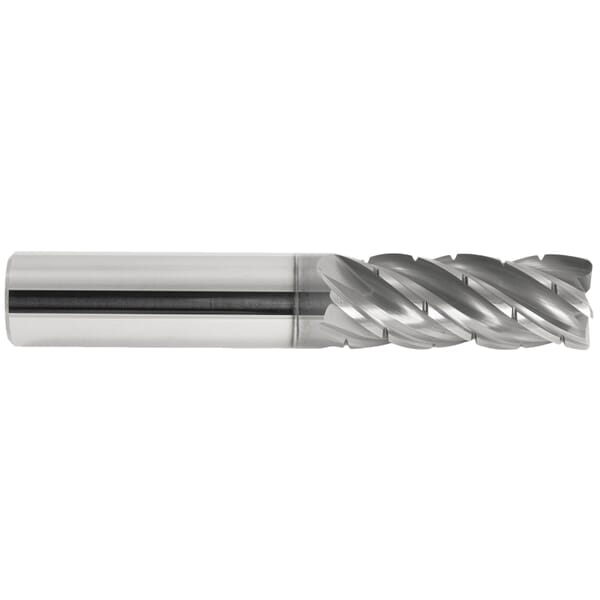 GARR 50860 V5C Center Cutting Chip Splitter High Performance Variable Helix Corner Radius End Mill, 3/4 in Dia Cutter, 0.03 in Corner Radius, 3-1/4 in Length of Cut, 5 Flutes, 3/4 in Dia Shank, 6 in OAL, AlCrN Coated