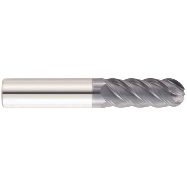 GARR 21474 545BA Ball End Center Cutting End Mill, 8 mm Dia Cutter, 22 mm Length of Cut, 5 Flutes, 8 mm Dia Shank, 65 mm OAL, AlTiN/X.CEED Coated