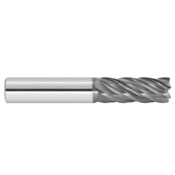 GARR 60106 VR6 Center Cutting High Performance Corner Radius End Mill, 1/4 in Dia Cutter, 0.03 in Corner Radius, 3/4 in Length of Cut, 6 Flutes, 1/4 in Dia Shank, 2-1/2 in OAL, AlTiN Coated