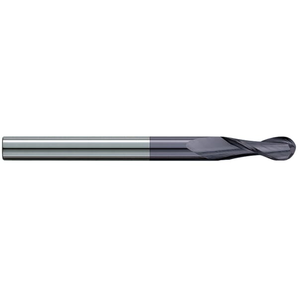 GARR 43207 720MA Ball Nose Center Cutting Extra Length End Mill, 7/16 in Dia Cutter, 1 in Length of Cut, 2 Flutes, 7/16 in Dia Shank, 4 in OAL, TiAlN Coated
