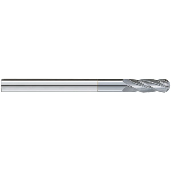 GARR 44264 730MC Ball End Center Cutting Extra Length End Mill, 1/2 in Dia Cutter, 1-1/2 in Length of Cut, 4 Flutes, 1/2 in Dia Shank, 6 in OAL, TiCN Coated