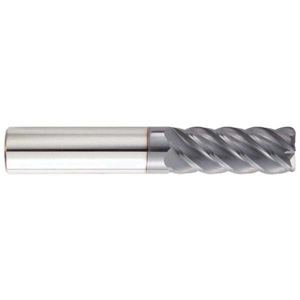 GARR 83607 855RA Center Cutting High Performance Single End Mill, 4 mm Dia Cutter, 0.3 mm Corner Radius, 8 mm Length of Cut, 5 Flutes, 6 mm Dia Shank, 50 mm OAL, AlTiN/X.CEED Coated