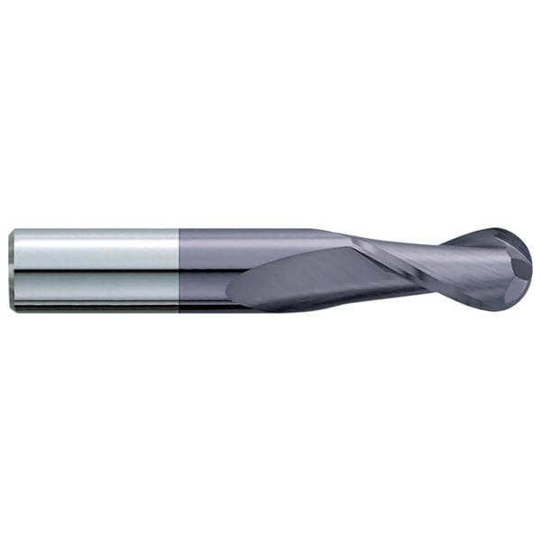 GARR 47047 920MA Ball Nose Center Cutting Standard Length End Mill, 2.5 mm Dia Cutter, 12 mm Length of Cut, 2 Flutes, 3 mm Dia Shank, 38 mm OAL, TiAlN Coated