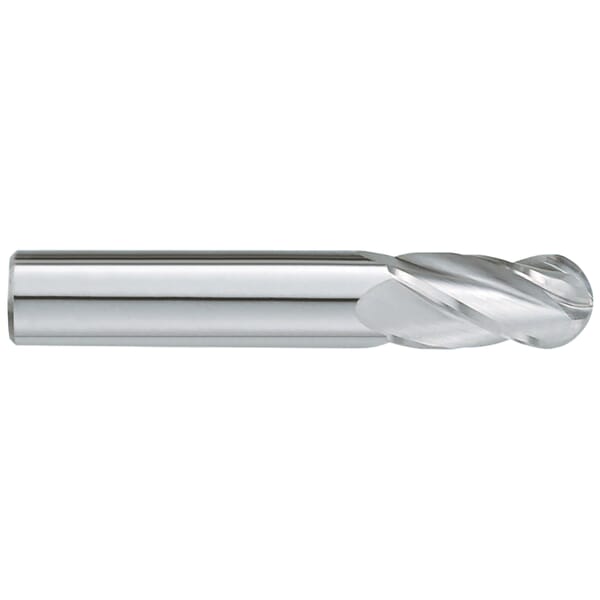 GARR 18160 330M Ball End Center Cutting Standard Length Ball End Mill, 17/64 in Dia Cutter, 7/8 in Length of Cut, 4 Flutes, 1/4 in Dia Shank, 2-1/2 in OAL, Uncoated