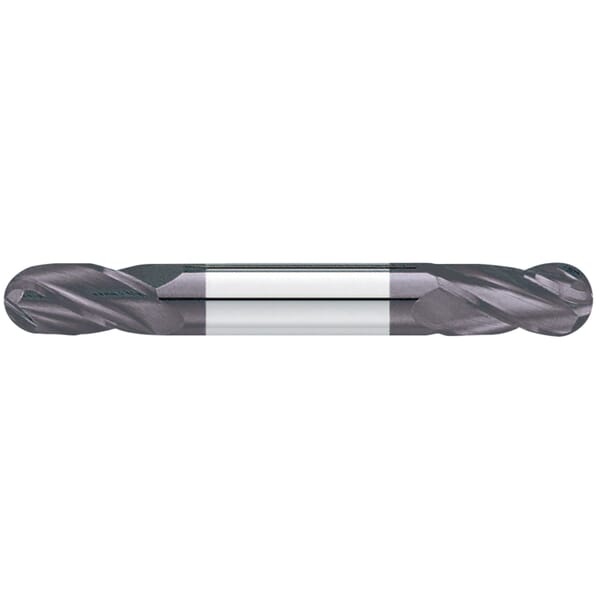 GARR 08517 995MA Ball End Center Cutting Double End Stub Length End Mill, 1 mm Dia Cutter, 2 mm Length of Cut, 4 Flutes, 3 mm Dia Shank, 38 mm OAL, TiALN Coated