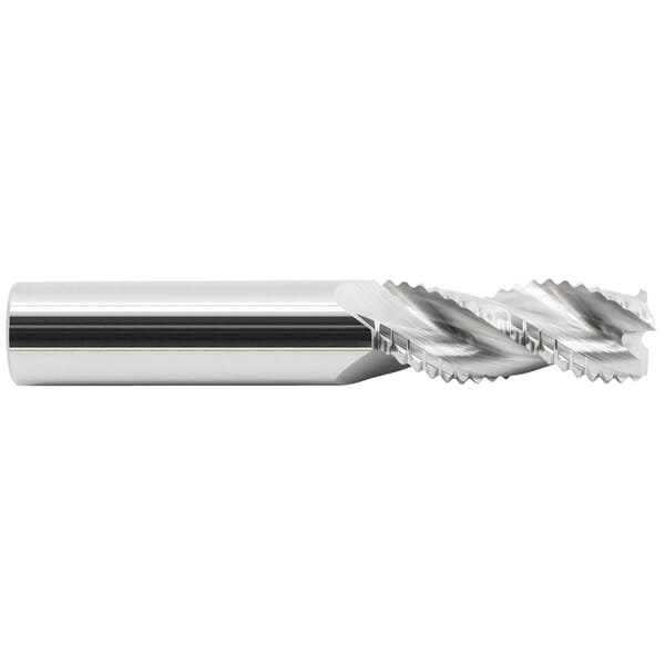 GARR 46261 ARC Center Cutting Chamfer End High Performance Hog End Mill, 1/4 in Dia Cutter, 1 in Length of Cut, 3 Flutes, 1/4 in Dia Shank, 4 in OAL, Bright