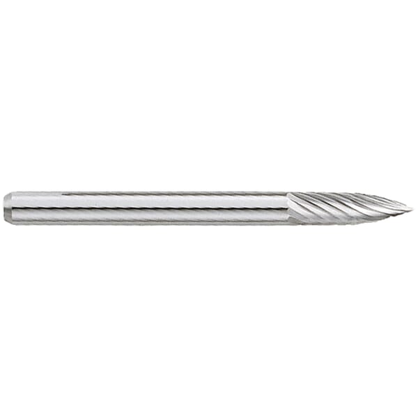 GARR 74100 SG Series Standard Rotary File/Burr, Pointed End, Tree Head, 1/8 in Dia Head, 3/8 in L of Cut, 1-1/2 in OAL