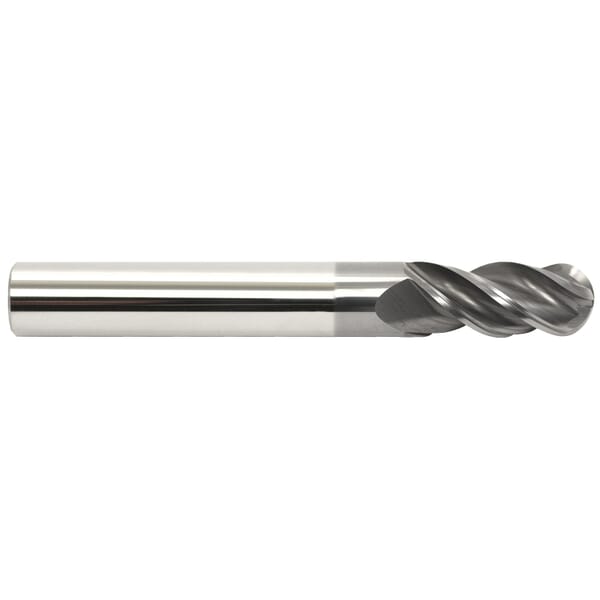 GARR 50254 V4B Ball End Center Cutting High Performance End Mill, 1/4 in Dia Cutter, 3/4 in Length of Cut, 4 Flutes, 1/4 in Dia Shank, 2-1/2 in OAL, AlCrN Coated