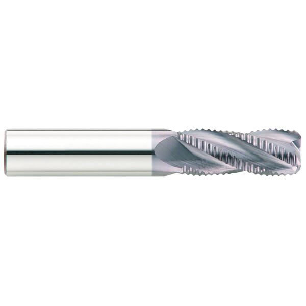 GARR 49570 VHM Center Cutting Chamfer End High Performance Hog End Mill, 9/32 in Dia Cutter, 7/16 in Length of Cut, 4 Flutes, 5/16 in Dia Shank, 2 in OAL, AlTiN/X.CEED Coated