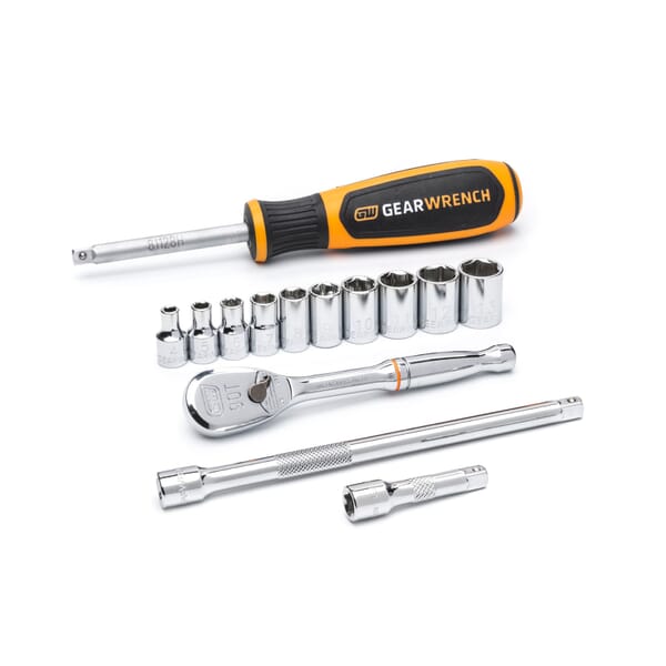 GEARWRENCH 80326 Socket Set, ASME B107.5M/B1007.10, 6 Points, 1/4 in Drive, 14 Pieces, Included Socket Size: 4 to 13 mm, Blow Molded Case Container