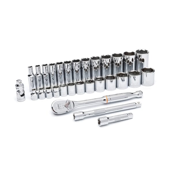 GEARWRENCH 80569 Socket Set, ASME B107.1/B1007.10, 6 Points, 3/8 in Drive, 30 Pieces, Included Socket Size: 1/4 to 1 in, Blow Molded Case Container