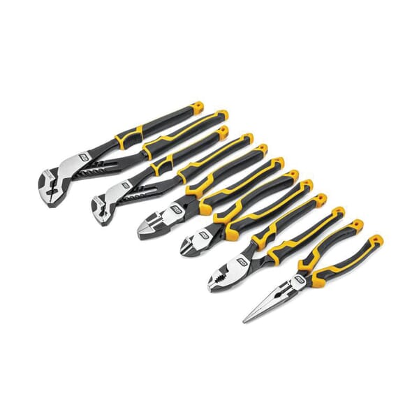 GearWrench 82204C Tether Ready Pitbull Straight Dual Material Handle Mixed Plier Set, 6 Pieces, ASME