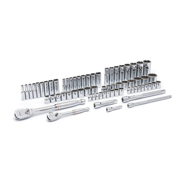 GEARWRENCH 83000 Multi-Drive Mechanics Tool Set, 1/4 in, 3/8 in Drive, Teardrop Head, 68 Pieces, Polished Chrome