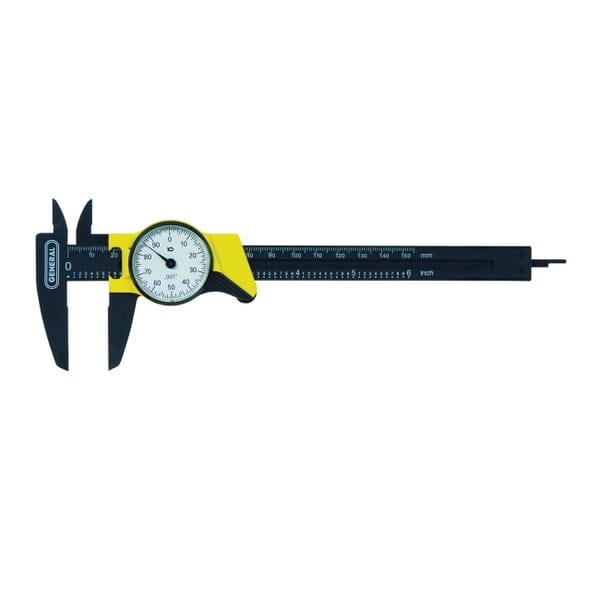 GENERAL 145 Single Revolution Dial Caliper, 0 to 6 in, Graduation 0.001 in, 1-3/16 in D Jaw