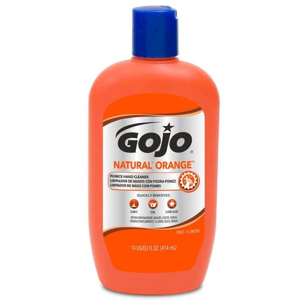 GOJO 0957-12 NATURAL ORANGE Pumice Hand Cleaner, 14 fl-oz Nominal, Squeeze Bottle Package, Liquid Form, Citrus Odor/Scent, Orange