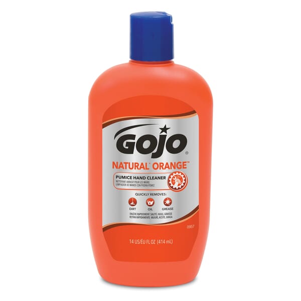 GOJO 0957-12 NATURAL ORANGE Pumice Hand Cleaner, 14 fl-oz Nominal, Squeeze Bottle Package, Liquid Form, Citrus Odor/Scent, Orange