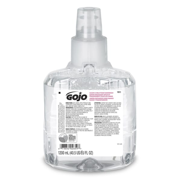 GOJO 1911-02 LTX-12 Mild Handwash, 1200 mL Nominal, Dispenser Refill Package, Foam Form, Fragrance-Free/Soapy Odor/Scent, Clear/Colorless to Pale Yellow