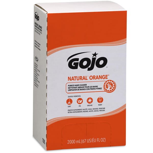 GOJO 7255-04 NATURAL ORANGE PRO TDX Pumice Hand Cleaner With Pumice Scrubbers, 2000 mL, Dispenser Refill, Lotion, Citrus, Orange