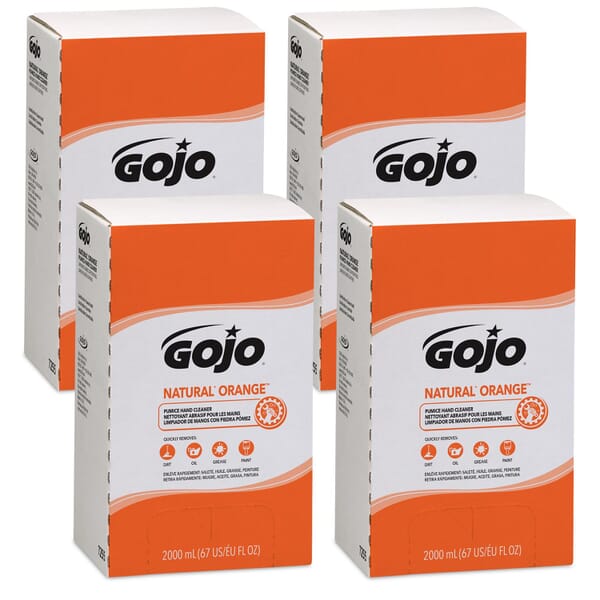 GOJO 7255-04 NATURAL ORANGE PRO TDX Pumice Hand Cleaner With Pumice Scrubbers, 2000 mL, Dispenser Refill, Lotion, Citrus, Orange