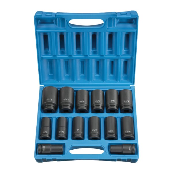 GP 8038D Deep Length Socket Set, Imperial, 6 Points, 3/4 in, 14 Pieces, Molded Storage Case Container