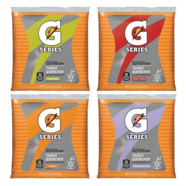 Gatorade 03944 Instant Sports Drink Mix, 21 oz, 2.5 gal Yield, Powder Form, Fruit Punch/Lemon Lime/Orange/Frosted Riptide Rush