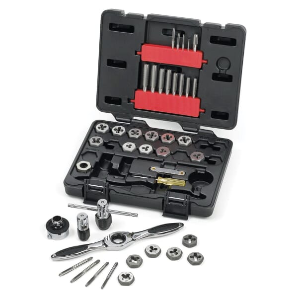 GEARWRENCH 3885 Tap and Die Set, 40 Pieces, #4-40 to 1/2-20 Tap Thread, #4-40 to 1/2-20 Die Thread, NPT/UNC/UNF Thread, Hexagon Die