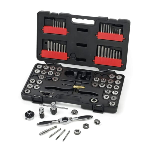 GEARWRENCH 3887 Tap and Die Set, 75 Pieces, #4-40 to 1/2-20 Tap Thread, M3x0.5 to M12x1.75, #4-40 to 1/2-20 Die Thread, BSP/NPT/UNC/UNF Thread, Hexagon Die