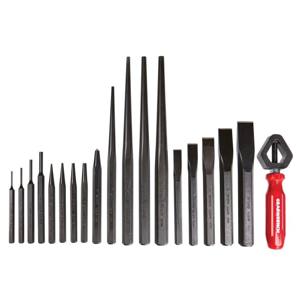 GEARWRENCH 70-567G Punch and Chisel Set, Pin/Drift/Starting/Center/Cold Style, 1/2 to 1 in Chisel, 3/32 to 1/4 in Punch, 13 Punches, 5 Chisels, 19 Pieces