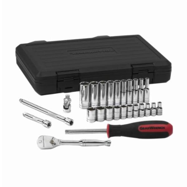 GEARWRENCH 80313 Socket Set, ASME B107.1/B1007.10, 12 Points, 1/4 in Drive, 26 Pieces, Blow Molded Case Container