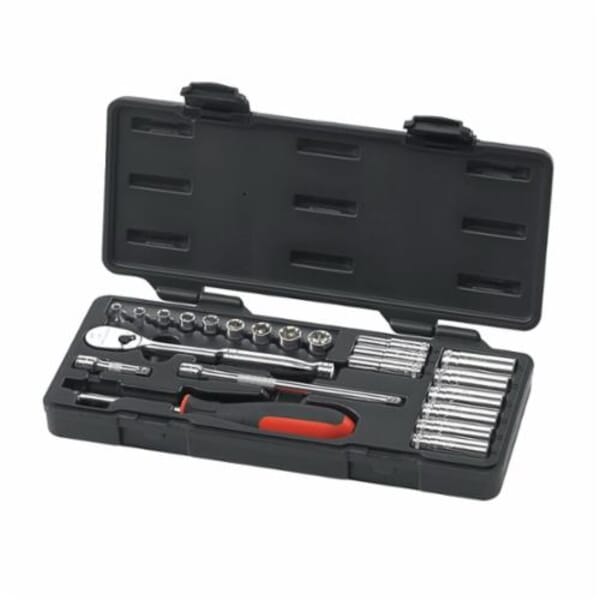 GEARWRENCH 80327 Socket Set, ASME B107.5M/B1007.10, 6, 12 Points, 1/4 in Drive, 22 Pieces, Included Socket Size: 6 to 14 mm, Blow Molded Case Container