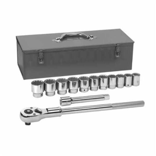 GEARWRENCH 80879 Socket Set, ASME B107.1/B107.10, 12 Points, 3/4 in Drive, 13 Pieces, Included Socket Size: 7/8 to 1-1/2 in, Metal Storage Box Container