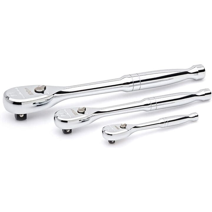 GEARWRENCH 81206P Ratchet Set, 1/4 in, 1/2 in, 3/8 in Drive, Teardrop Head, 3 Pieces, Steel, Full Polished Chrome
