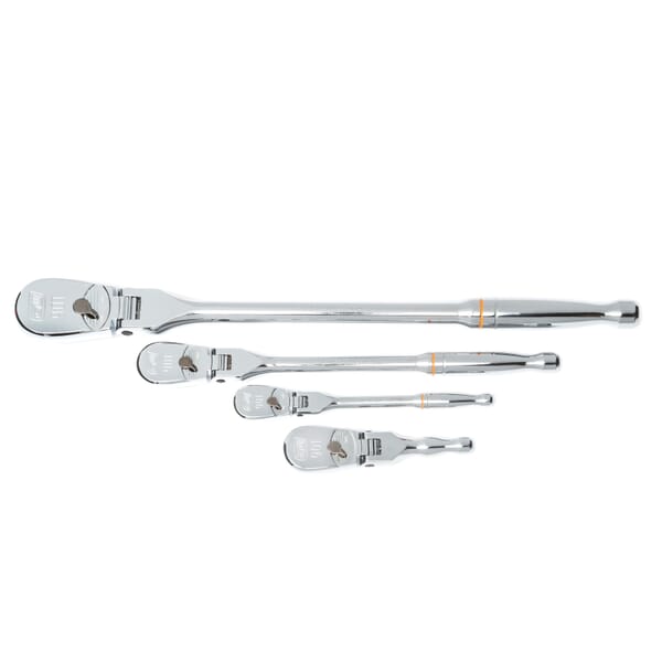 GEARWRENCH 90T 81230T 4-Piece Flexible Head Ratchet Set, 1/4 in, 3/8 in, 1/2 in Drive, Teardrop Head, 4 Pieces, Alloy Steel, Polished Chrome