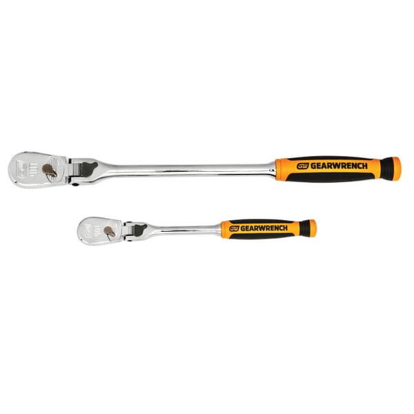 GEARWRENCH 90T 81275T 2-Piece Locking Flexible Head Ratchet Set, 1/4 in, 3/8 in Drive, Teardrop Head, 2 Pieces, Alloy Steel, Polished Chrome