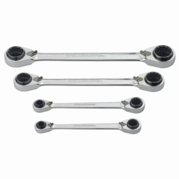 GEARWRENCH 85215 QuadBox Reversible Regular Length Ratcheting Wrench Set, 4 Pieces, 8 to 19 mm, Polished Chrome