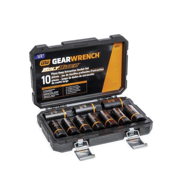 GearWrench Bolt Biter 86071 Deep Extraction Socket Set, 10 Pieces, Blow Mold Case Container