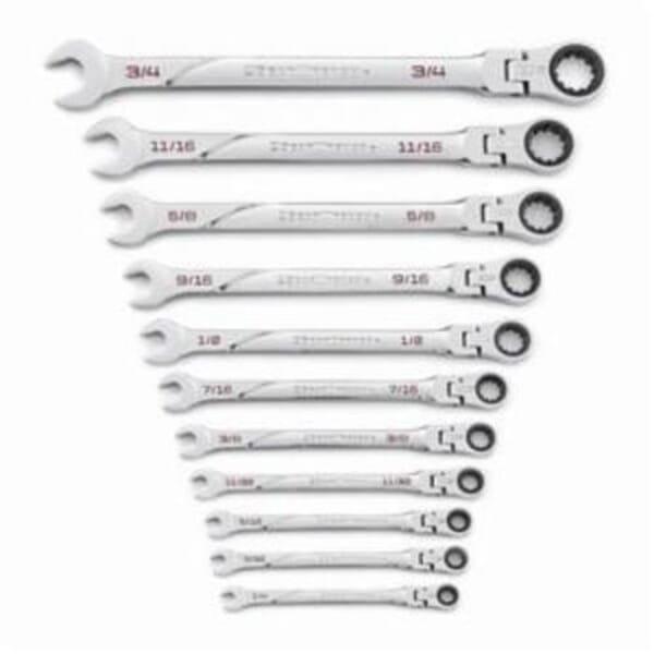 GEARWRENCH 86247 XL Series Extra Long/Standard Length Universal Combination Ratcheting Wrench Set, 11 Pieces, 1/4 to 3/4 in, Polished Chrome
